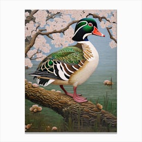 Ohara Koson Inspired Bird Painting Wood Duck 1 Canvas Print