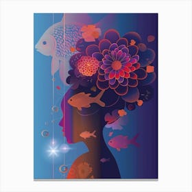 Woman With Fishes And Flowers Canvas Print