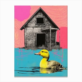 Duck Outside A House Collage Style 3 Canvas Print