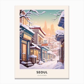 Vintage Winter Travel Poster Seoul South Korea 3 Canvas Print