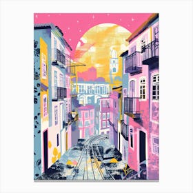 Lisbon In Risograph Style 2 Canvas Print