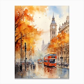 London United Kingdom In Autumn Fall, Watercolour 1 Canvas Print