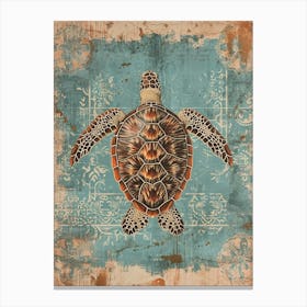 Chalk Blue & Brown Sea Turtle Collage 2 Canvas Print
