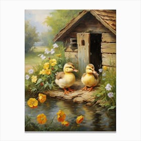 Ducklings At The Cottage 3 Canvas Print