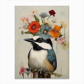 Bird With A Flower Crown Carolina Chickadee 4 Canvas Print