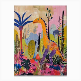 Colourful Dinosaur In A Jungle Painting 2 Canvas Print