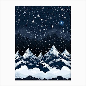 Snowy Mountains With Stars Canvas Print