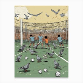 Pigeons On A Soccer Field Canvas Print