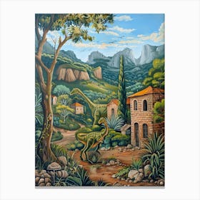 Dinosaur In An Ancient Village Painting 4 Canvas Print