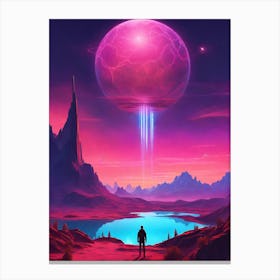 Man Looking At A Pink Planet Canvas Print