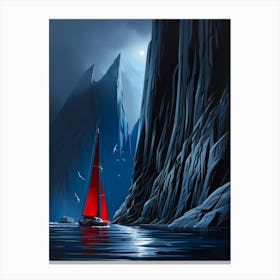 Red Sailboat In The Fjord Canvas Print