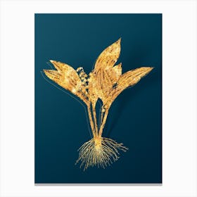 Vintage Lily of the Valley Botanical in Gold on Teal Blue n.0177 Canvas Print