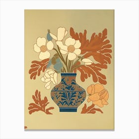 Vase With Flowers Woodcut 3 Canvas Print