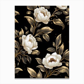 White Peonies On A Black Background Canvas Print