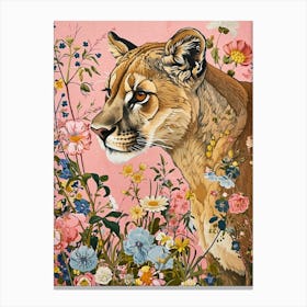 Floral Animal Painting Mountain Lion 4 Canvas Print