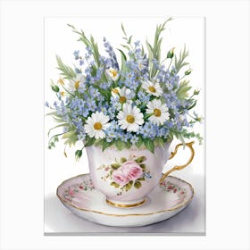 Teacup With Flowers Canvas Print