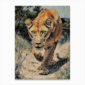 Barbary Lion Relief Illustration Lioness 1 Canvas Print
