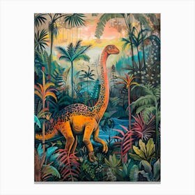 Dinosaur In The Jungle Painting 2 Canvas Print