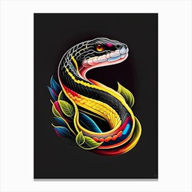 Black Headed Python Snake Tattoo Style Canvas Print
