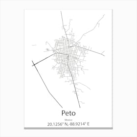 Peto,Mexico Minimalist Map Canvas Print