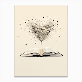Book Heart Cream & Black 3 Canvas Print