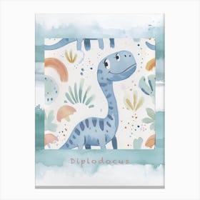 Cute Muted Diplodocus Dinosaur 2 Poster Canvas Print