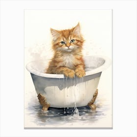 Manx Cat In Bathtub Bathroom 1 Canvas Print