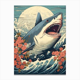 Shark Animal Drawing In The Style Of Ukiyo E 3 Canvas Print