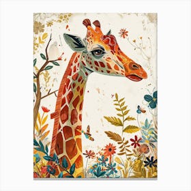 Sweet Patterned Illustration Of A Giraffe Canvas Print