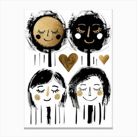 Three Girls With Hearts Canvas Print