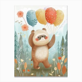 Sloth Bear Holding Balloons Storybook Illustration 1 Canvas Print