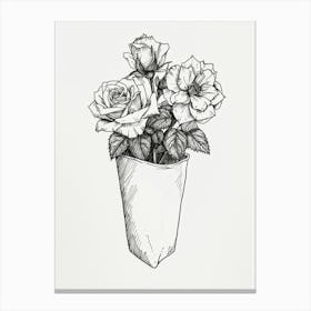 English Rose In A Pocket Line Drawing 2 Canvas Print