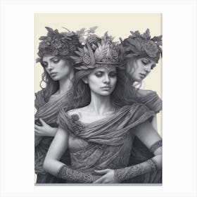 Three Muses, Greek Mythology B&W Drawing 2 Canvas Print