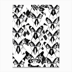 Butterflies Repeat Pattern Black & White Geometric 1 Canvas Print