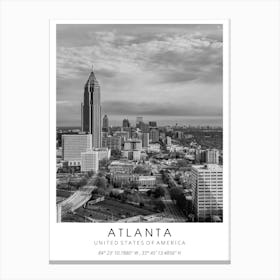 Atlanta Usa Black And White Coordinates Canvas Print