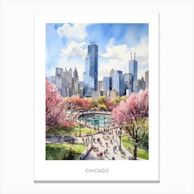 Chicago Watercolour Travel Poster 4 Canvas Print