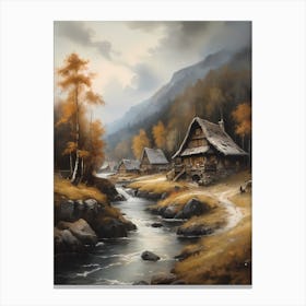 In The Wake Of The Mountain A Classic Painting Of A Village Scene (23) Canvas Print