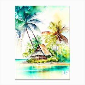 Huahine French Polynesia Watercolour Pastel Tropical Destination Canvas Print