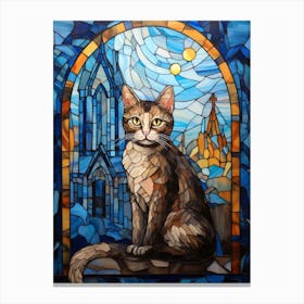 Mosaic Of A Cat At Night In Front Of A Medieval Church Canvas Print