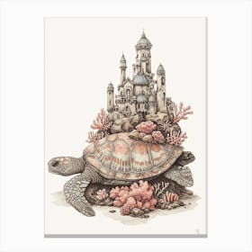 Sea Turtle With A Coral Castle Illustration 4 Canvas Print