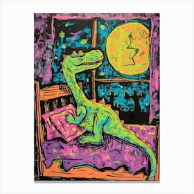 Dinosaur Snoozing In Bed At Night Abstract Illustration 2 Canvas Print