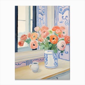 A Vase With Ranunculus, Flower Bouquet 4 Canvas Print