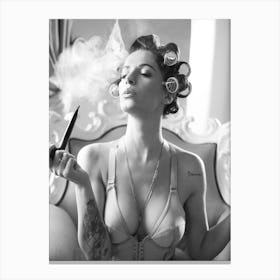 Woman Smoking In Hair Salon Canvas Print