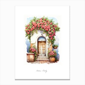 Rome, Italy   Mediterranean Doors Watercolour Painting 2 Poster Canvas Print