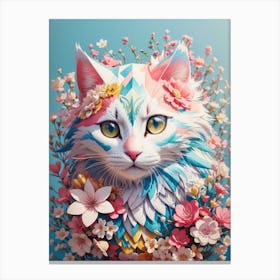 Cat With Flowers Print Canvas Print