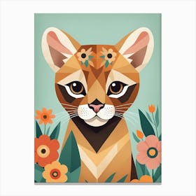 Floral Cute Baby Puma Nursery Illustration (36) Canvas Print