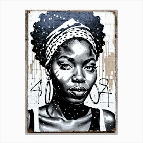 Vintage Graffiti Mural Of Beautiful Black Woman 128 Canvas Print