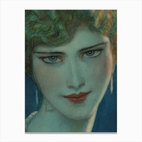 Face Of Blonde Girl With Earrings (1923 April) By Wladyslaw Theodore Benda Canvas Print
