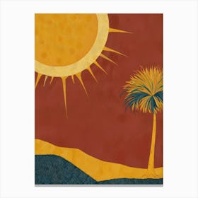 Sun And Palm Tree Canvas Print