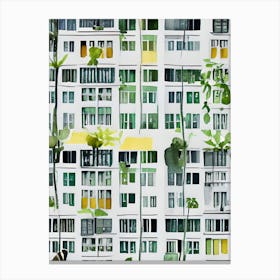 Urban Jungle Wood Block Apartment Blocks Flats Building Architecture Abstract Flora Plants Canvas Print